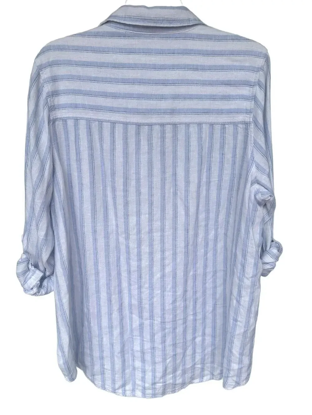Nicole Miller New York Light Blue Linen Blend Striped Button-Up Blouse- Size 1X - Picture 4 of 9